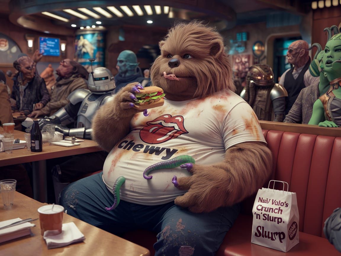 Obese Wookiee in Cantina with Kiss Shirt, 8k