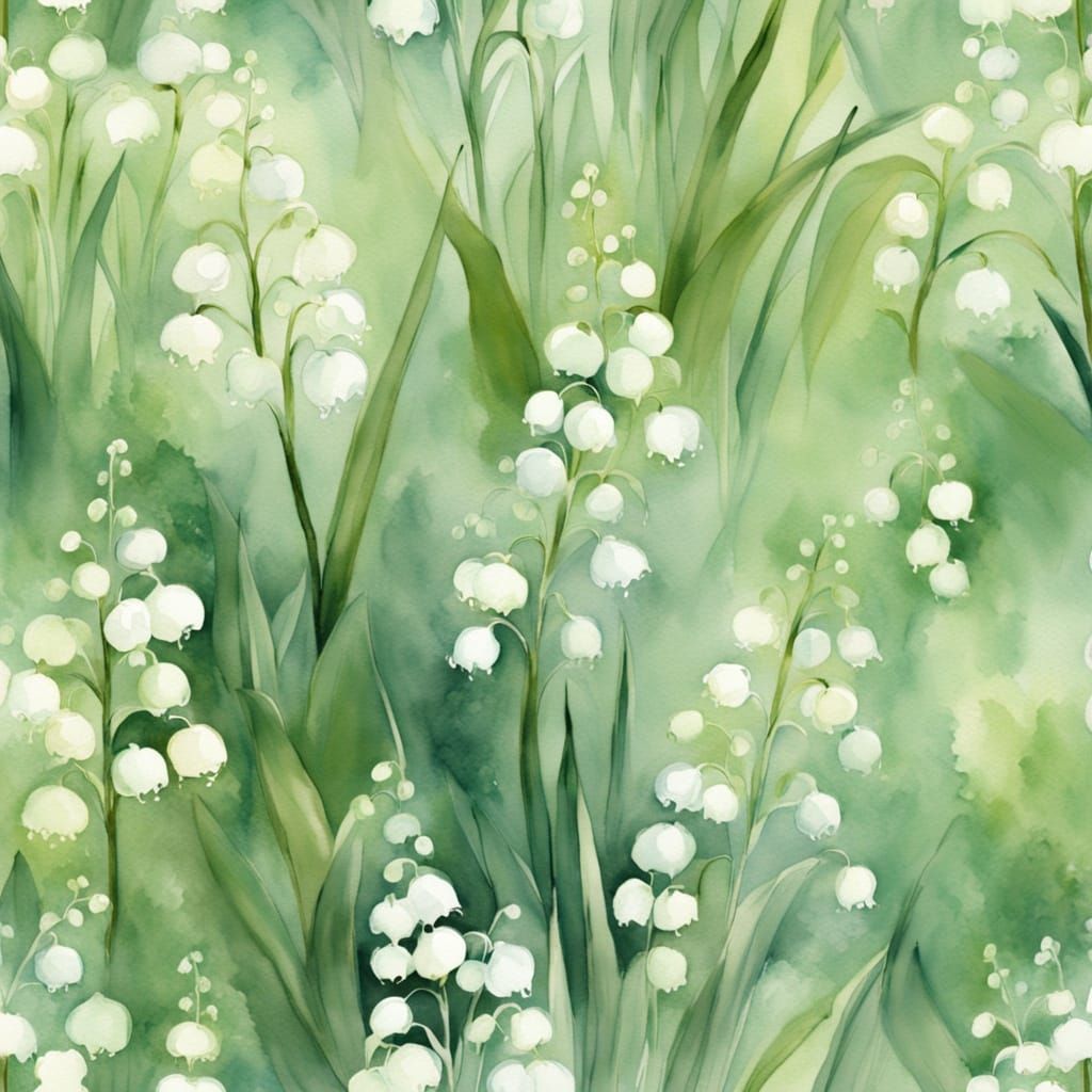 Whimsical Watercolor of Lily of the Valley in a Dense Forest