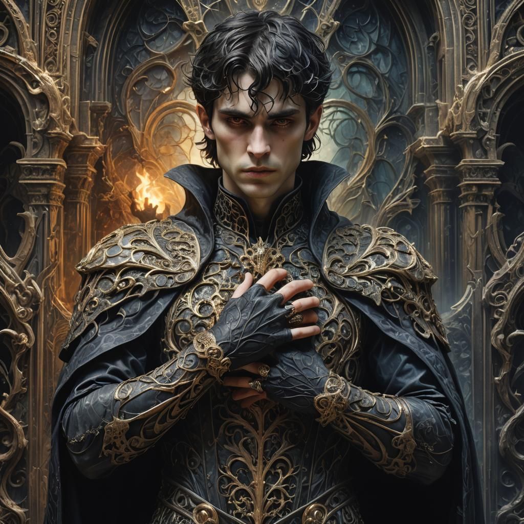 Anguished Young Man in Gothic Attire