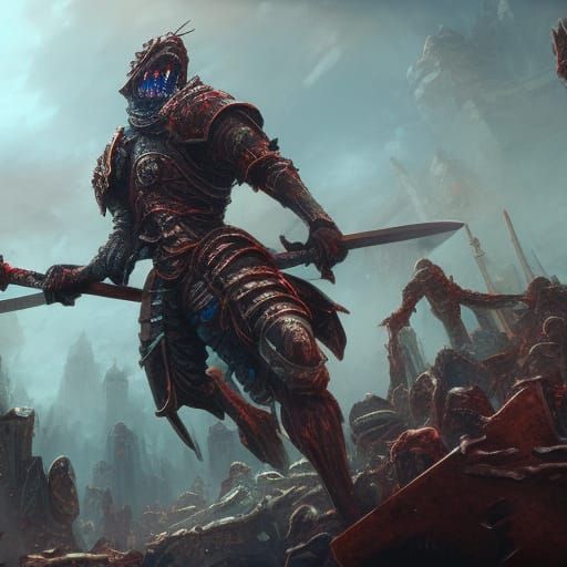 Rotting Zombie Knight with Sword: Detailed Fantasy Art