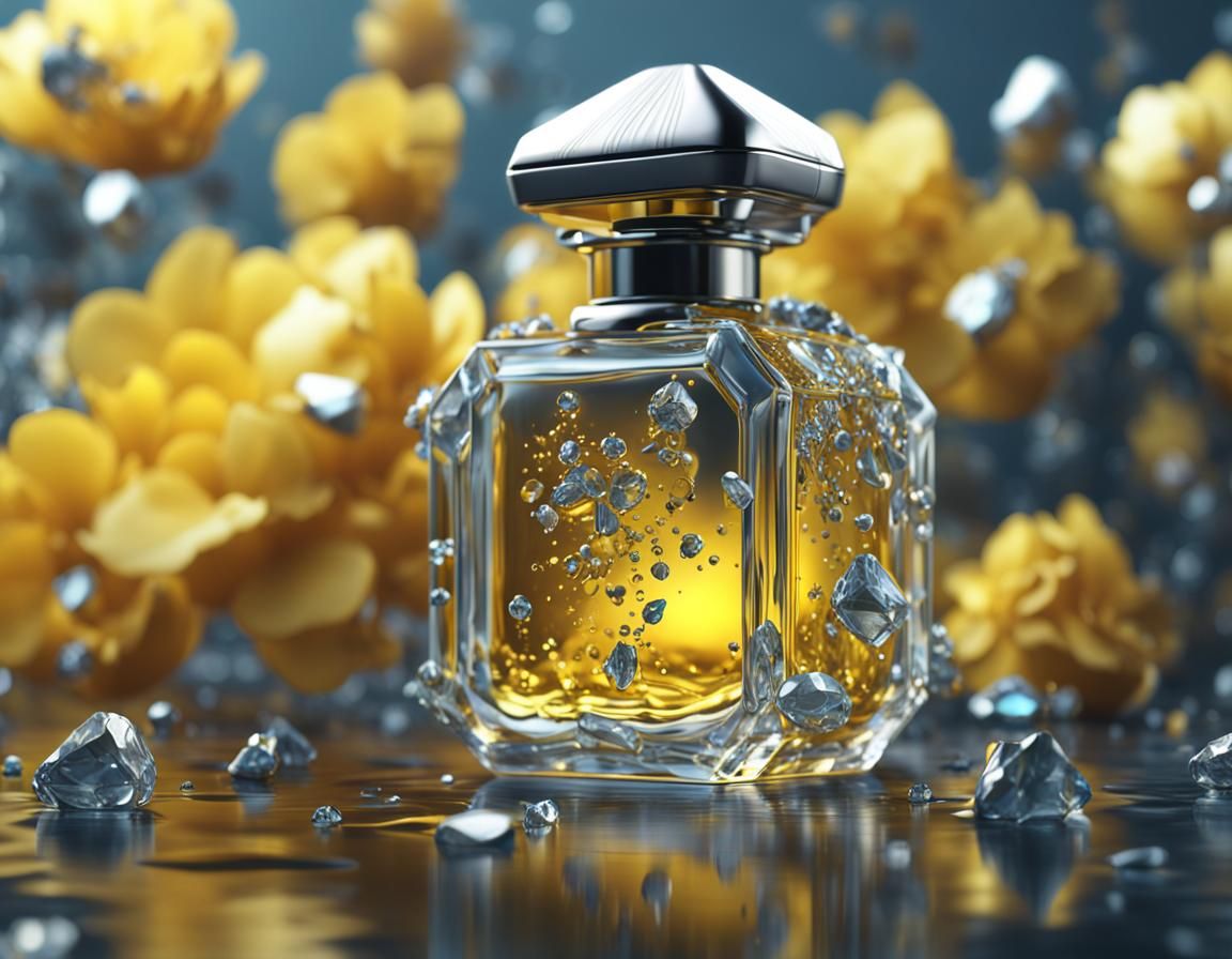 Perfume Bottle with Silver Water in Detailed Matte Style