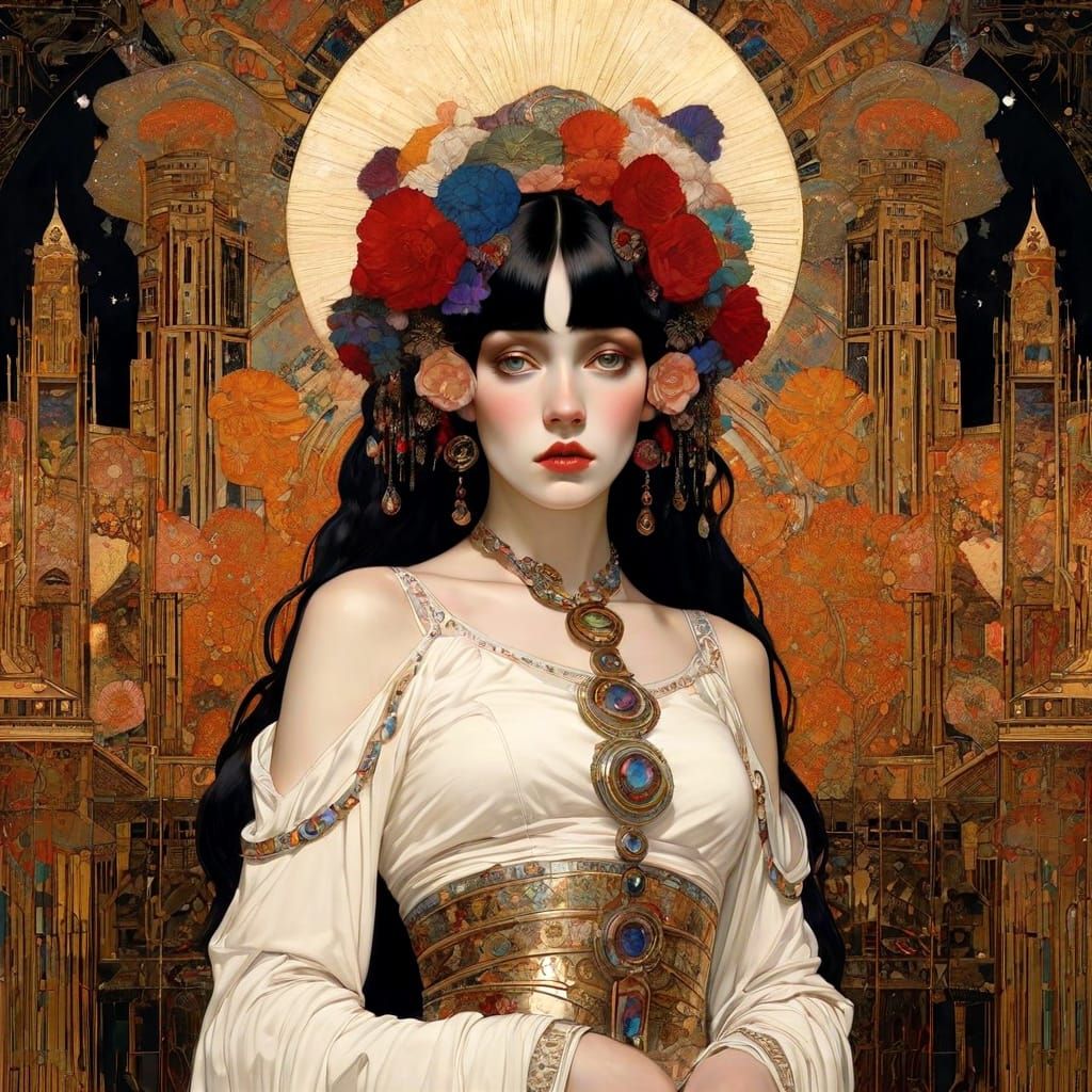 Goth Girl Portrait in Klimt & Schiele Style