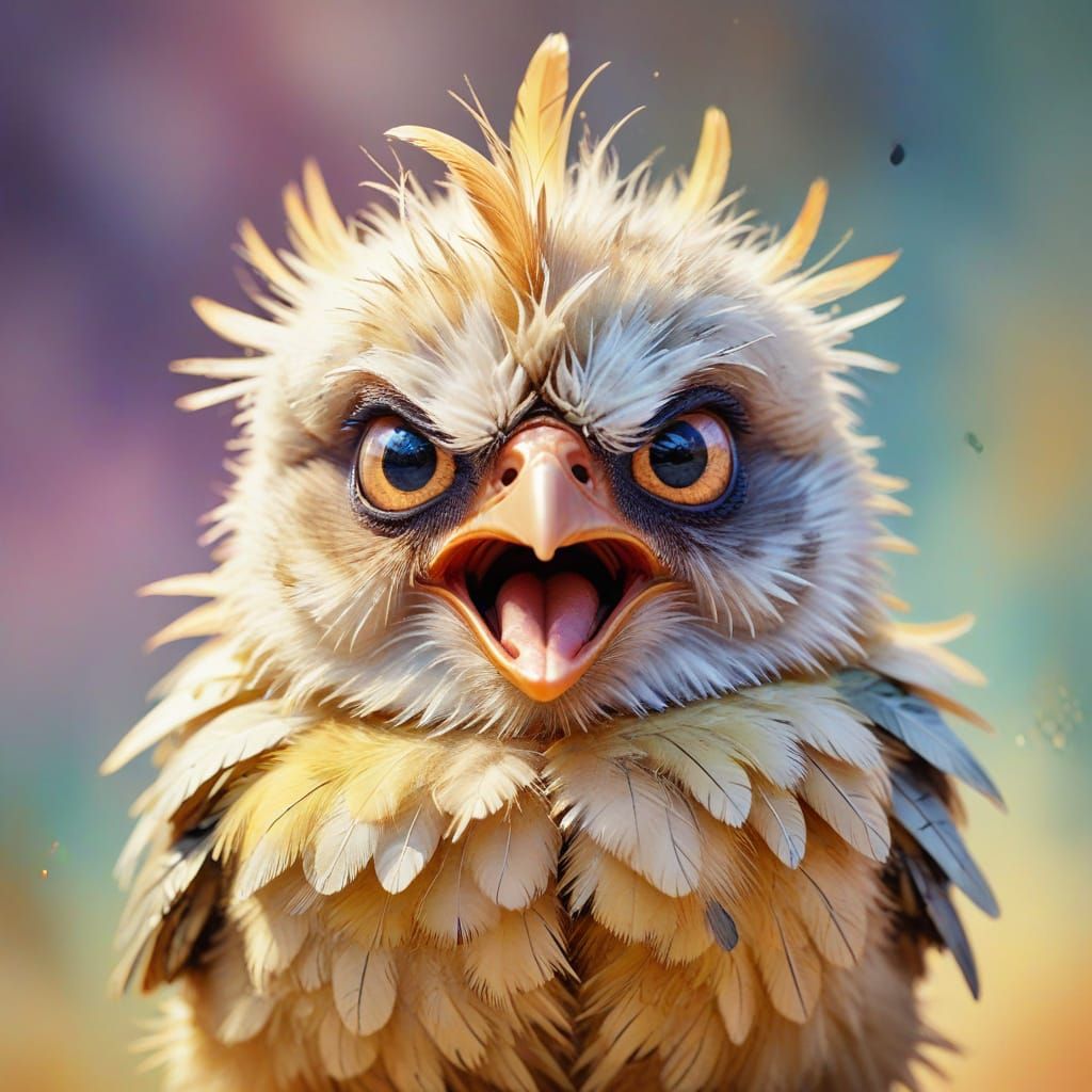 Grumpy Chick Yelling in Watercolor Style Digital Art