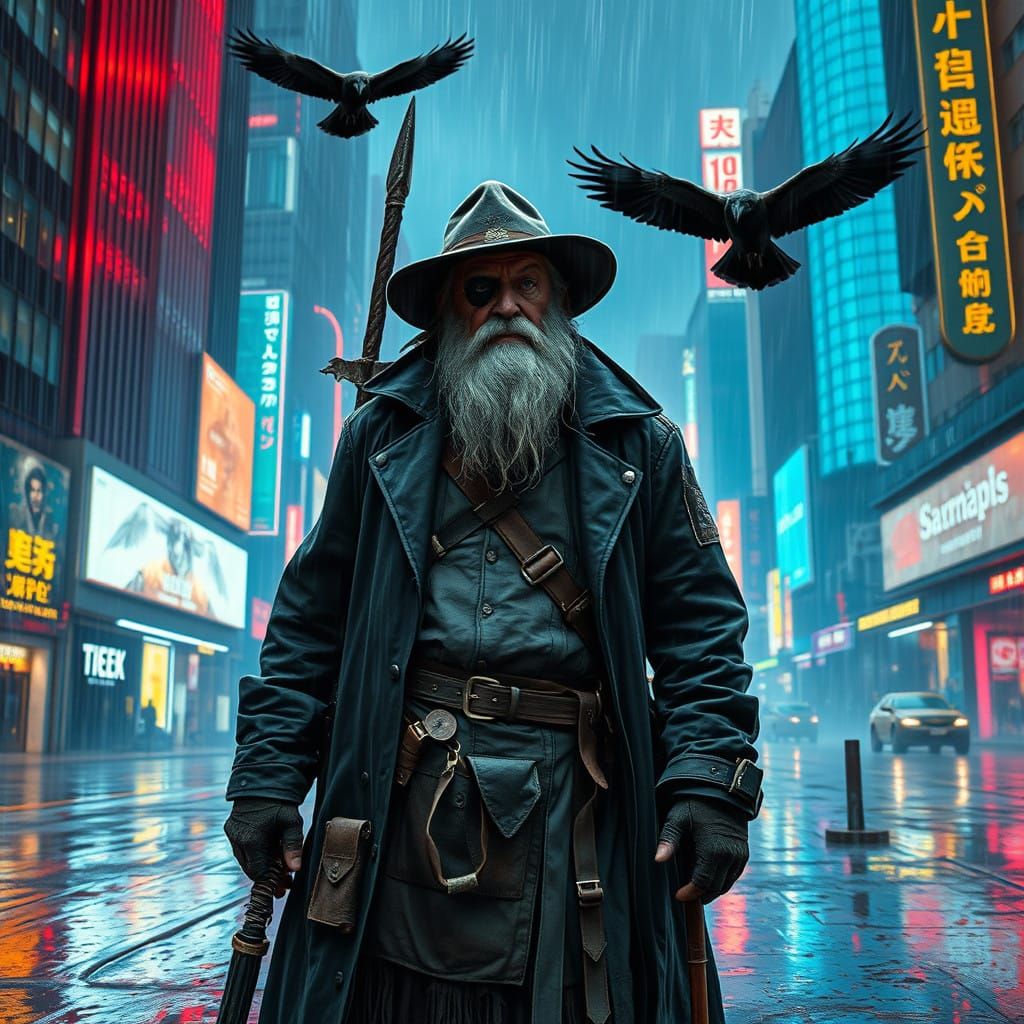 Battle-Hardened Warrior in Dystopian Cityscape