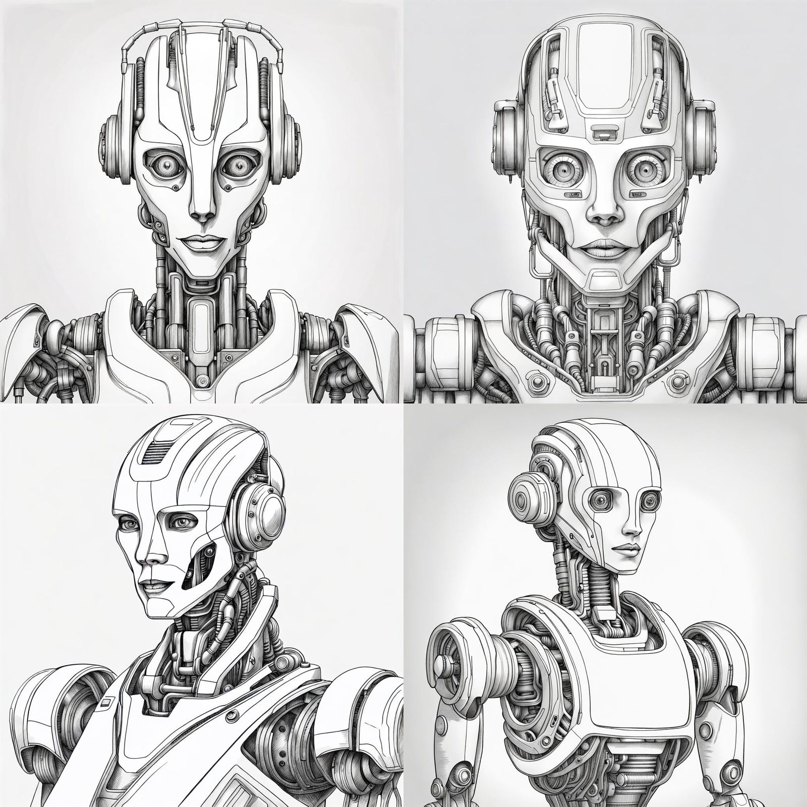 Humanoid Robot Portrait in Pencil Line Drawing