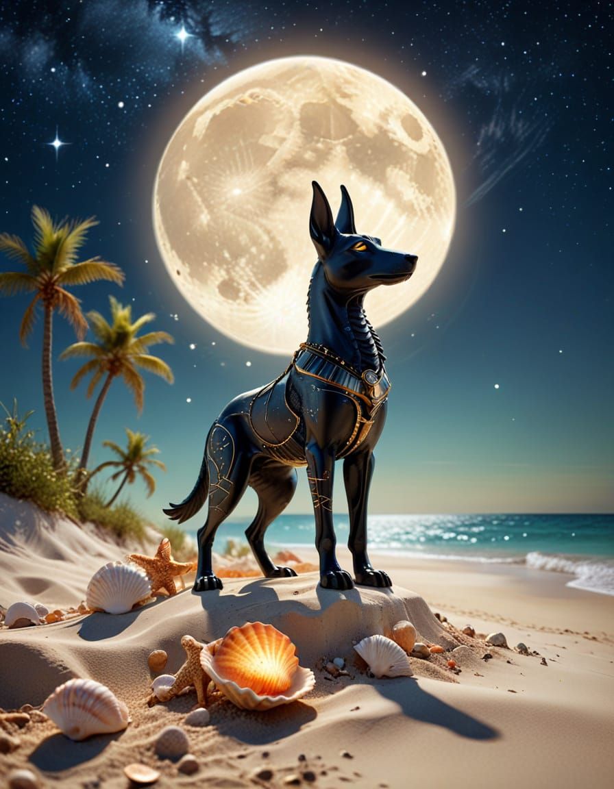 Anubis Backlit by Moon with Duck: Steampunk Style