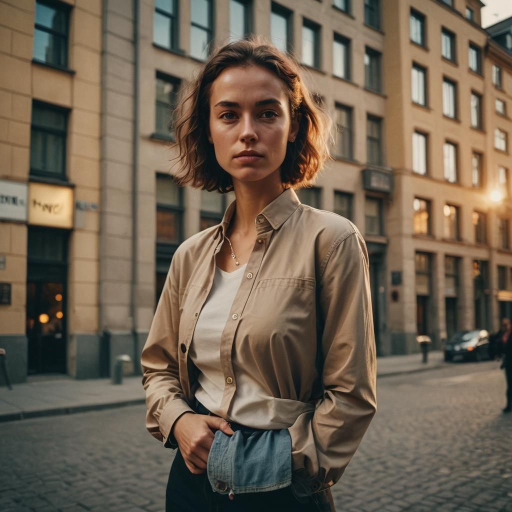Confident Woman in Urban Setting: Cinematic Portrait
