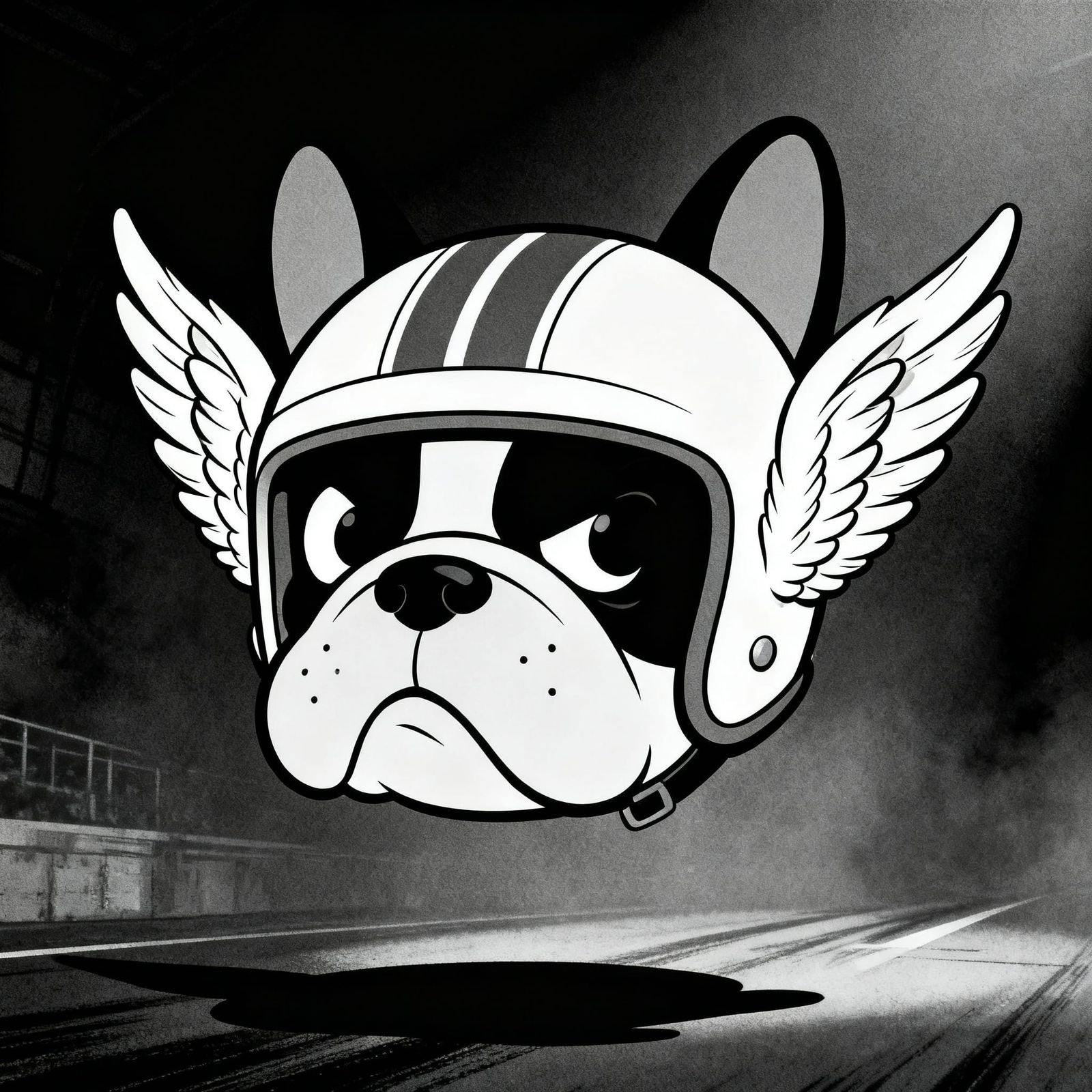 1920s French Bulldog Racer in Helmet with Wings