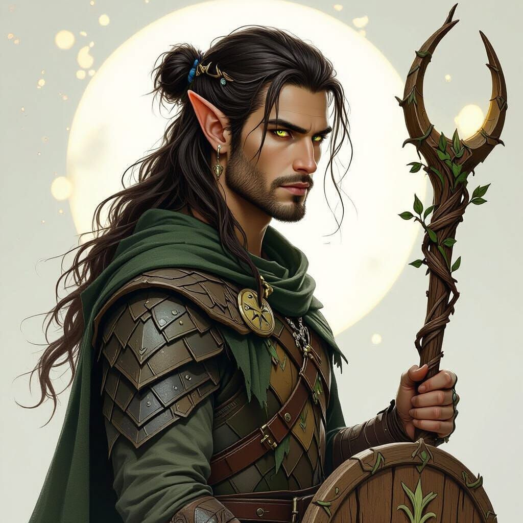 Male Elf Moon Druid in Ethereal Moonlight