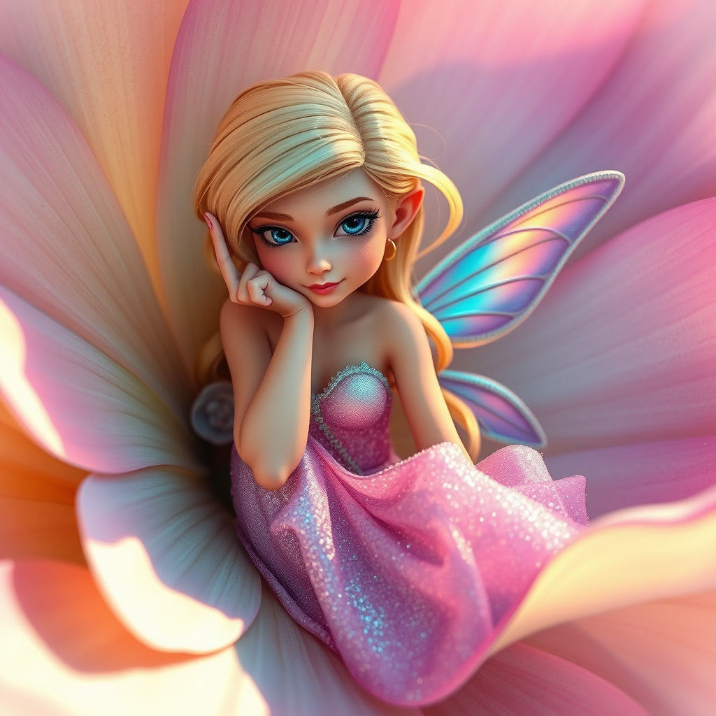 Sassy Fairy in Flower, Digital Matte Painting