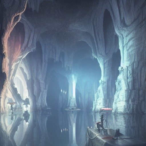 Majestic Underground Lake: Dark Fantasy Concept Art