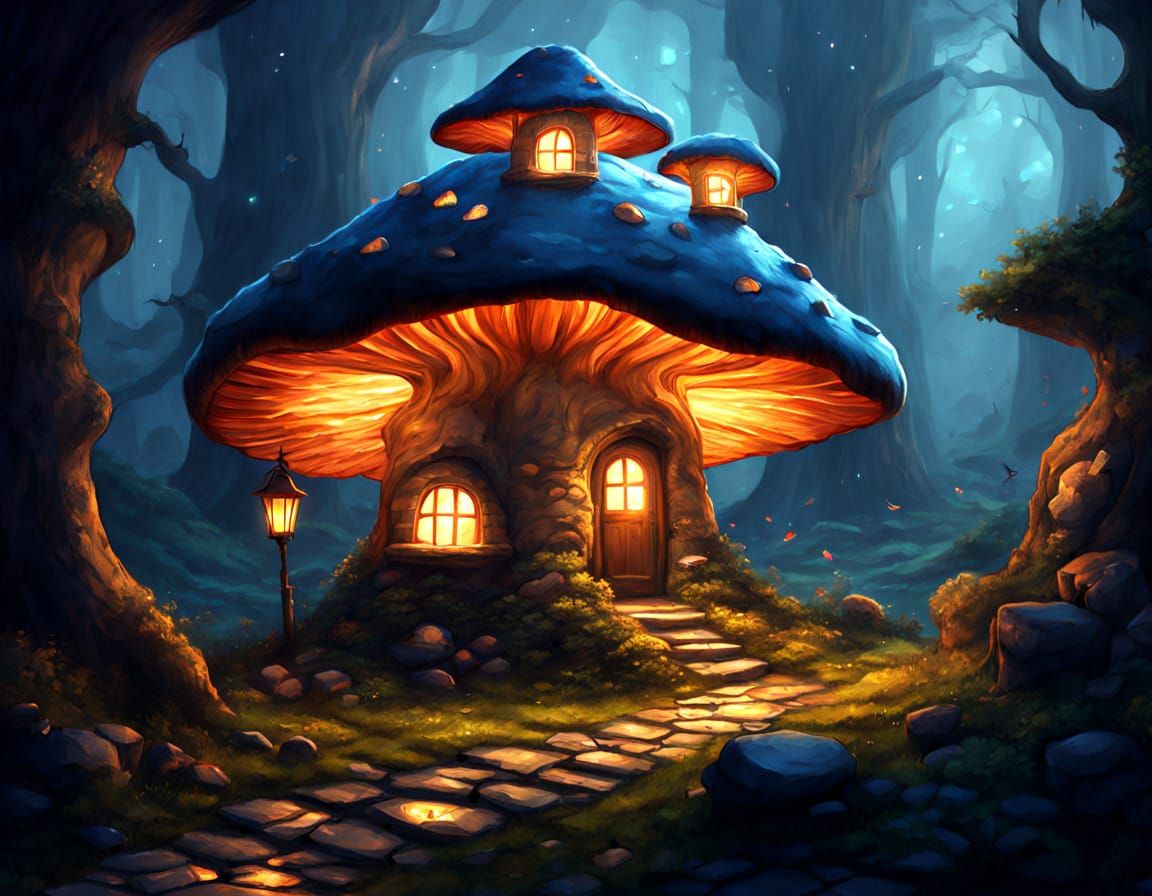 Mushroom Village: Hyperrealistic Concept Art with Glowing La...