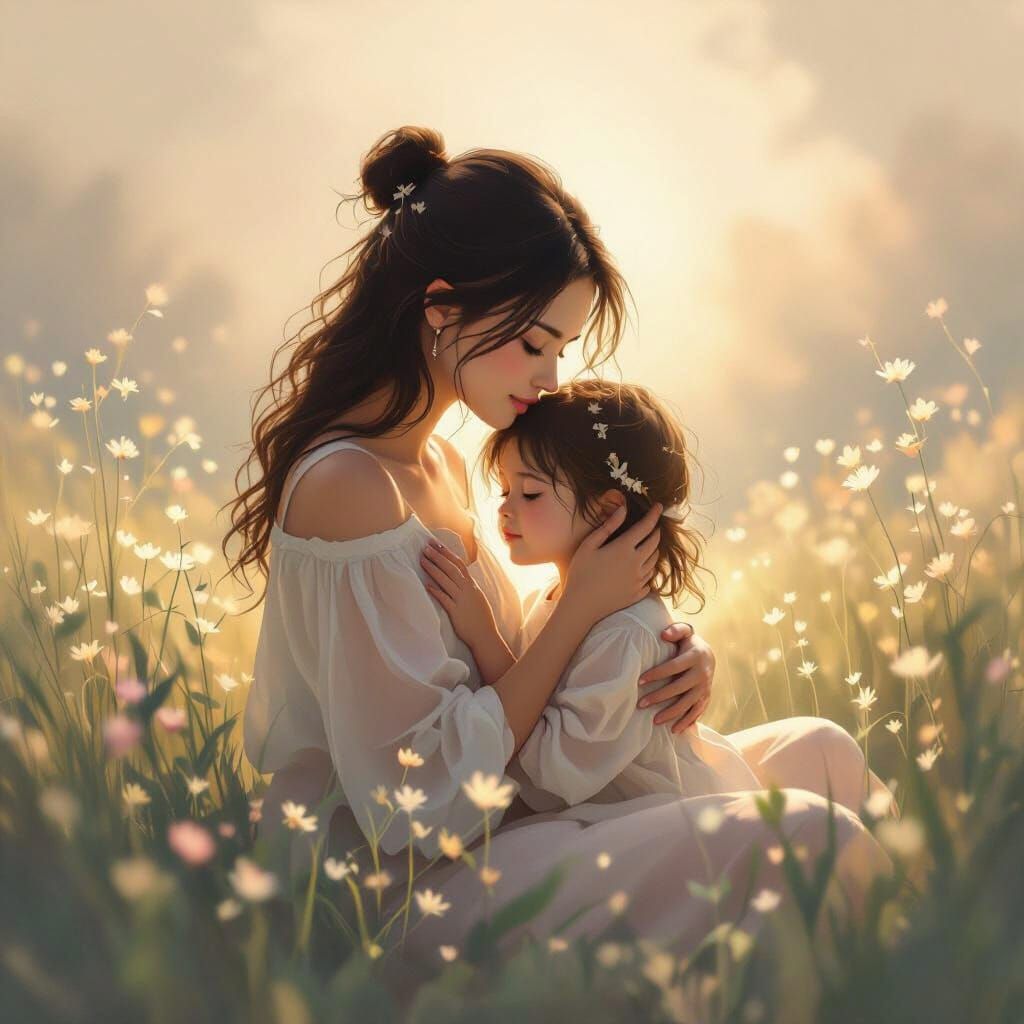 Serene Woman Reconnecting with Inner Child in Dreamscape