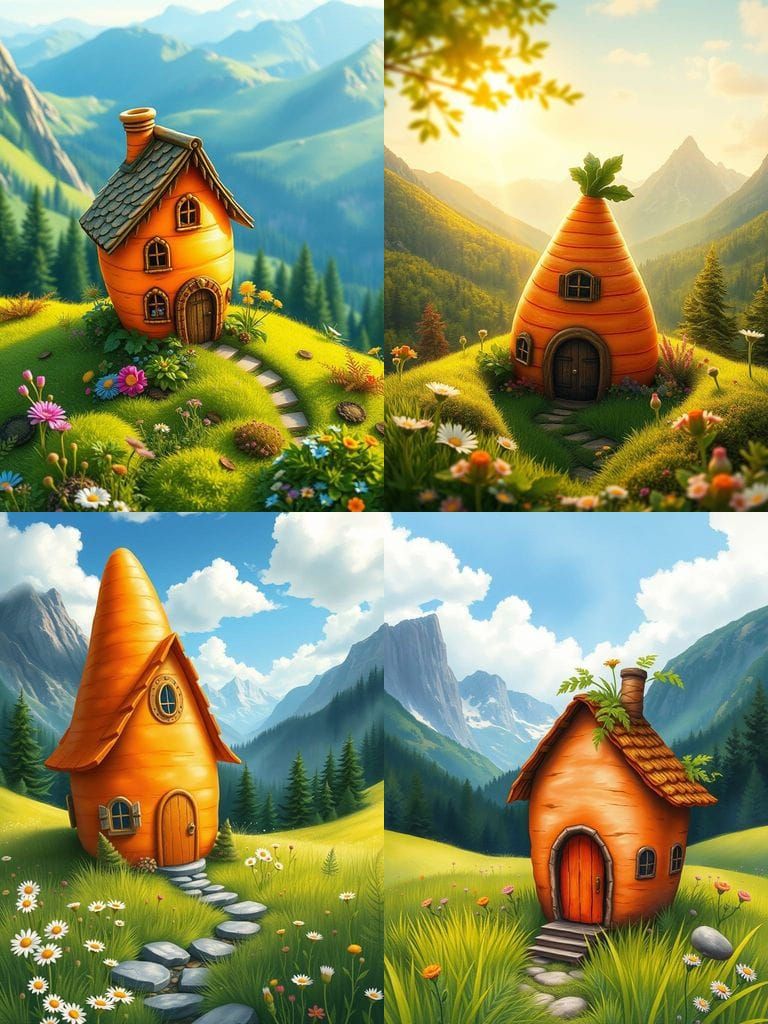 Majestic Carrot House in Lilliputian Landscape