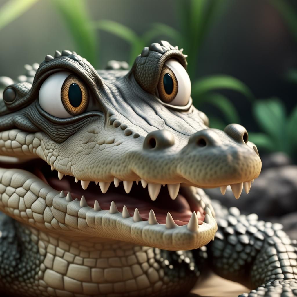 Cute Crocodile Smiles: Animated Hyperreal Close-up