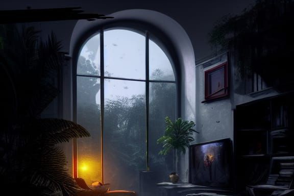 Jungle City View Through Bay Window, Dynamic Lighting