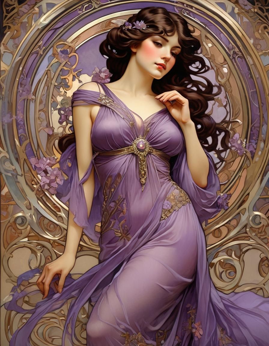 Elegant Brunette in Art Nouveau Style