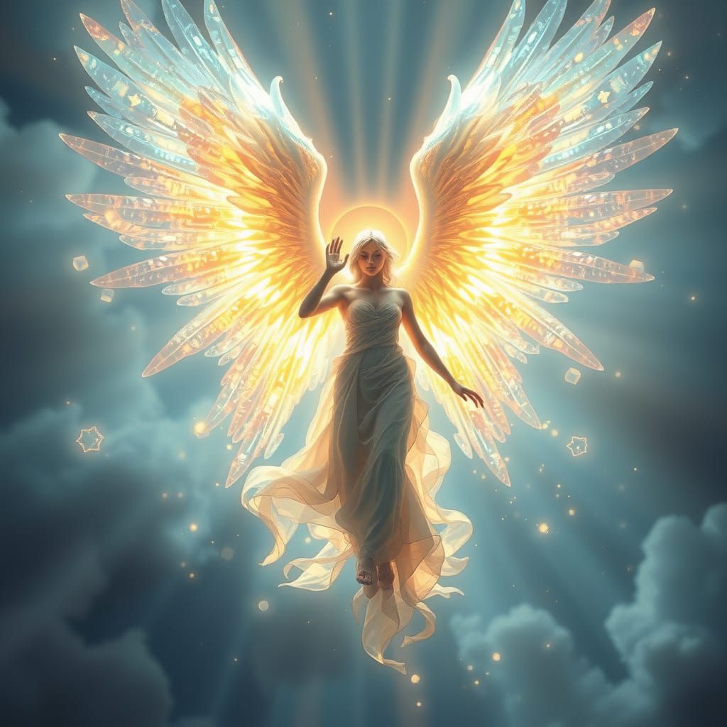 Spectral Angel in Iridescent Light, Hyperrealistic Rendering