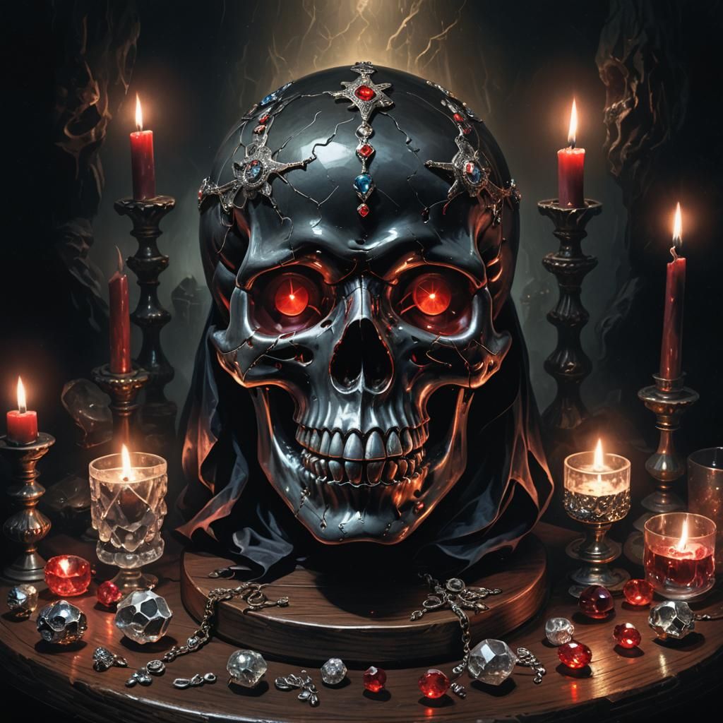 Crystal Skull with Glowing Eyes in Dark Fantasy Art