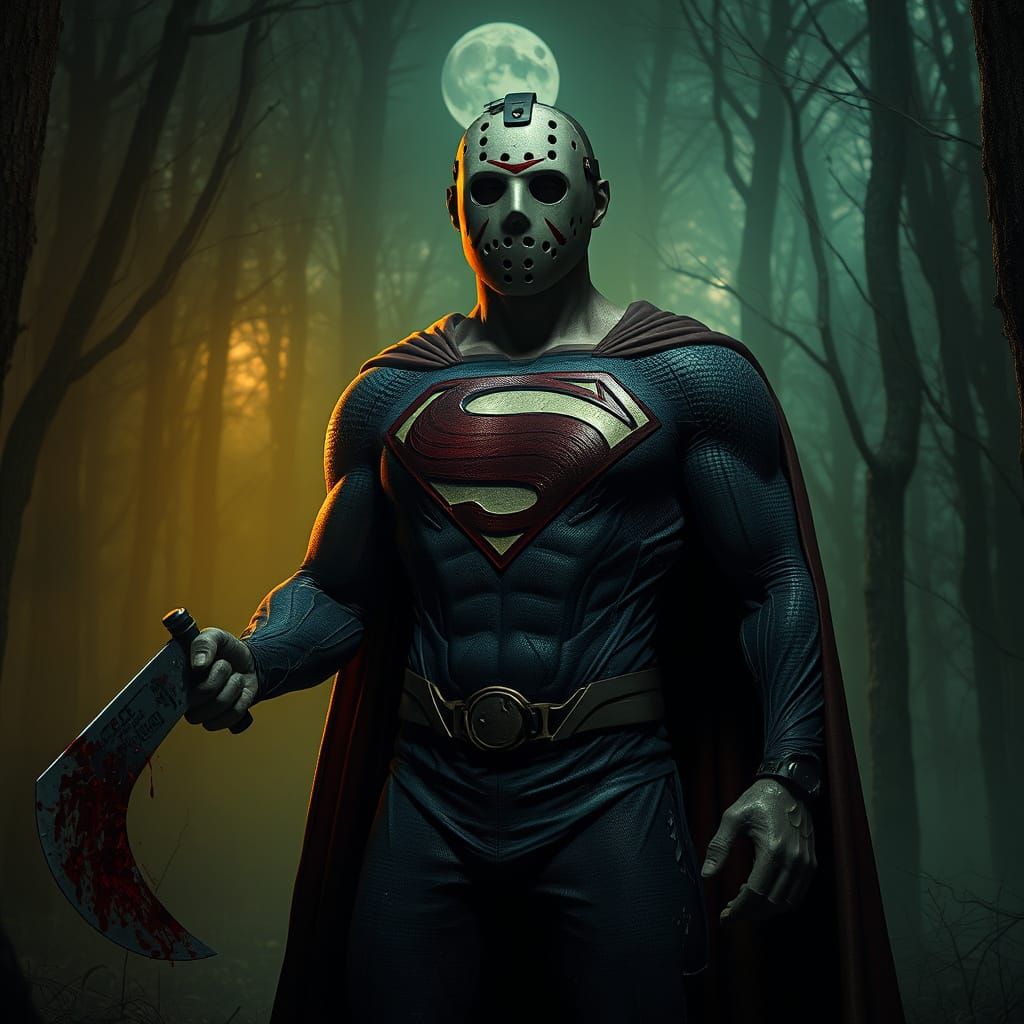 Superman as Horror Icon Jason Voorhees in Dark Fantasy Art