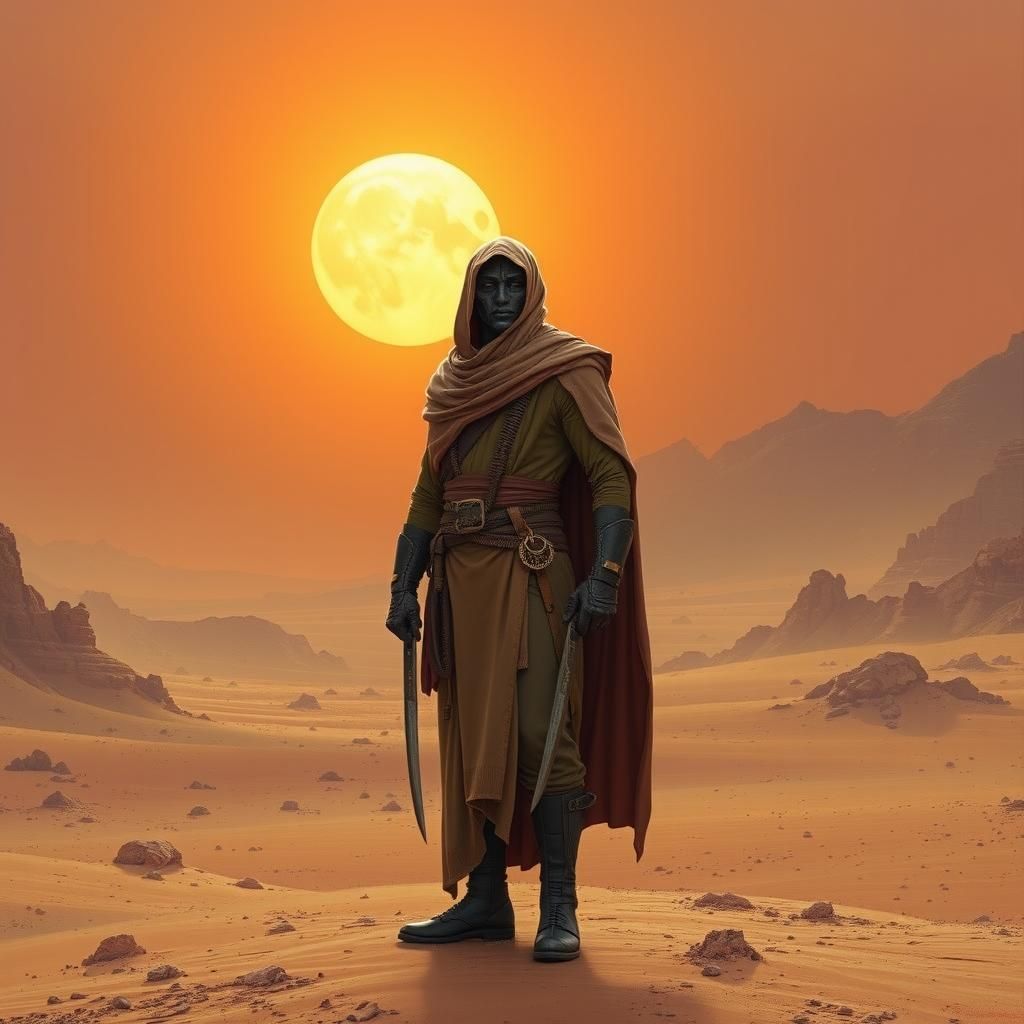 Fremen Warrior on Arrakis in Surreal Style