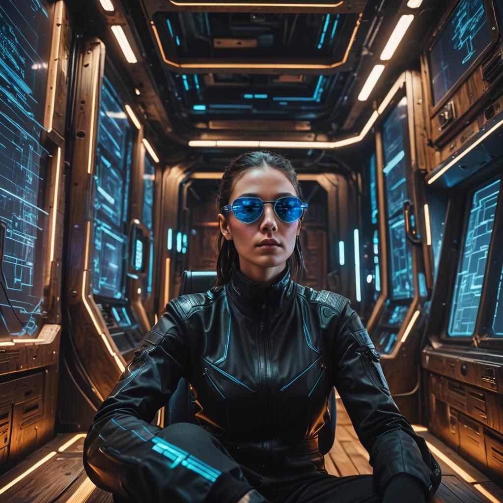 Cyberpunk Woman in Flight Simulator