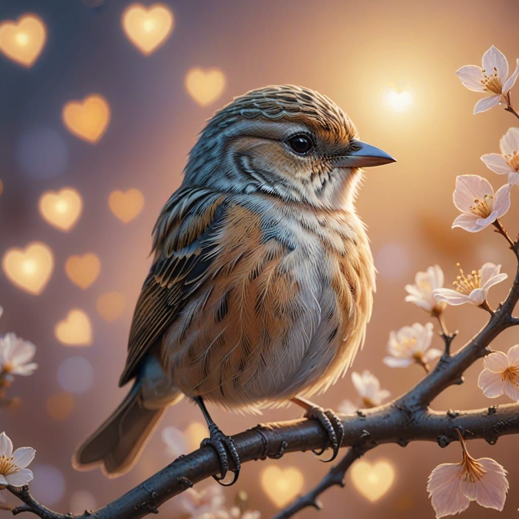 Whimsical Heart Bird Portrait in Dreamy Pastel Colors