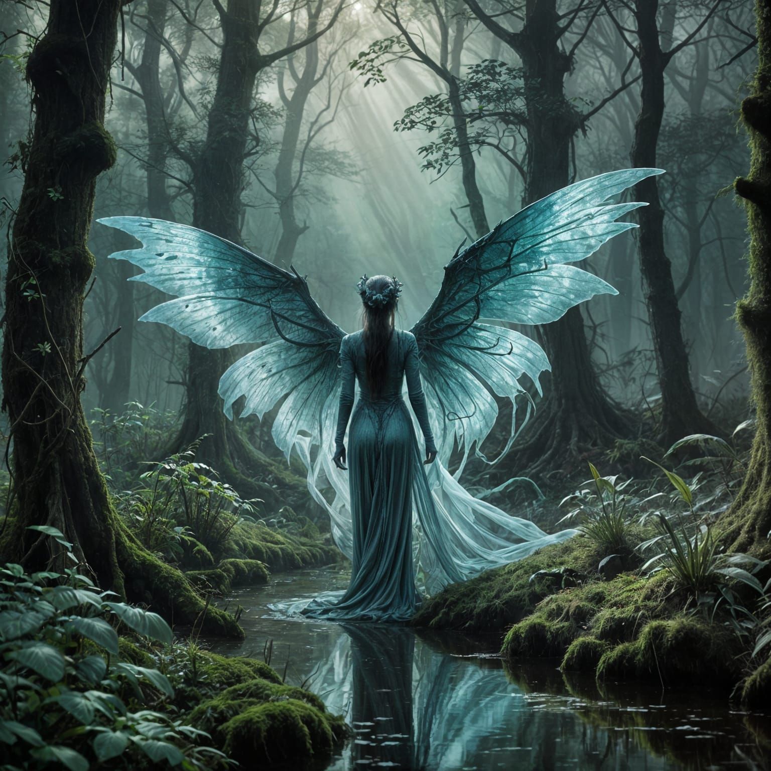 Mystical Swamp Spirits Dance in Ethereal Forest