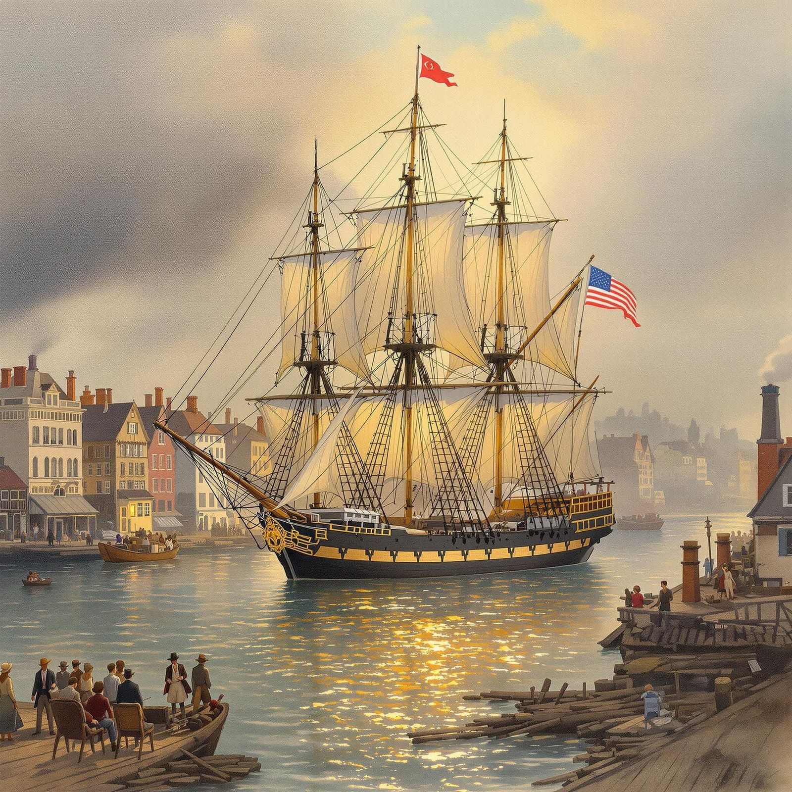Majestic Empress of China Sails Out of Colonial New York