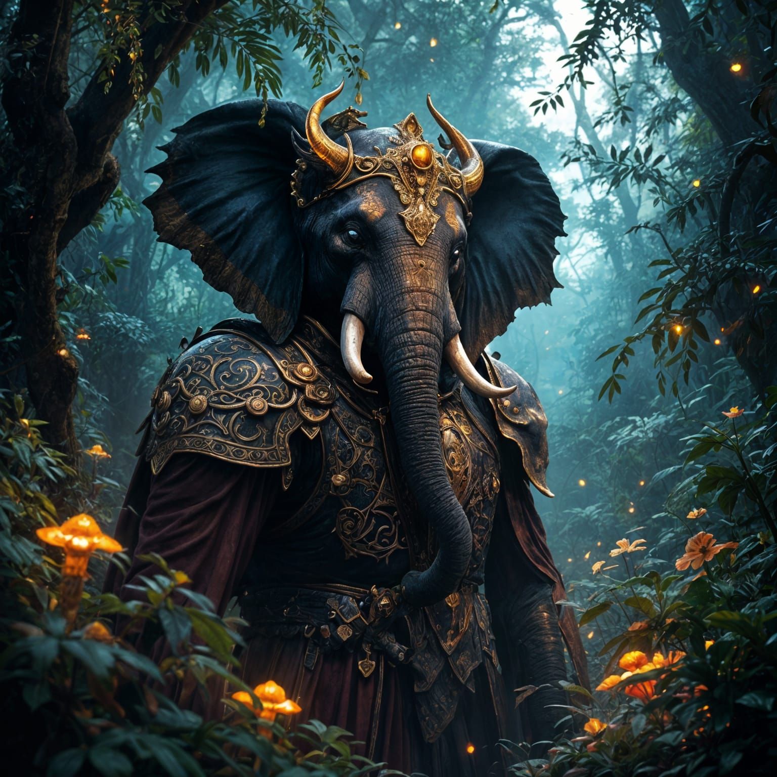 Elephant Knight Jungle Guard in Dark Fantasy Style