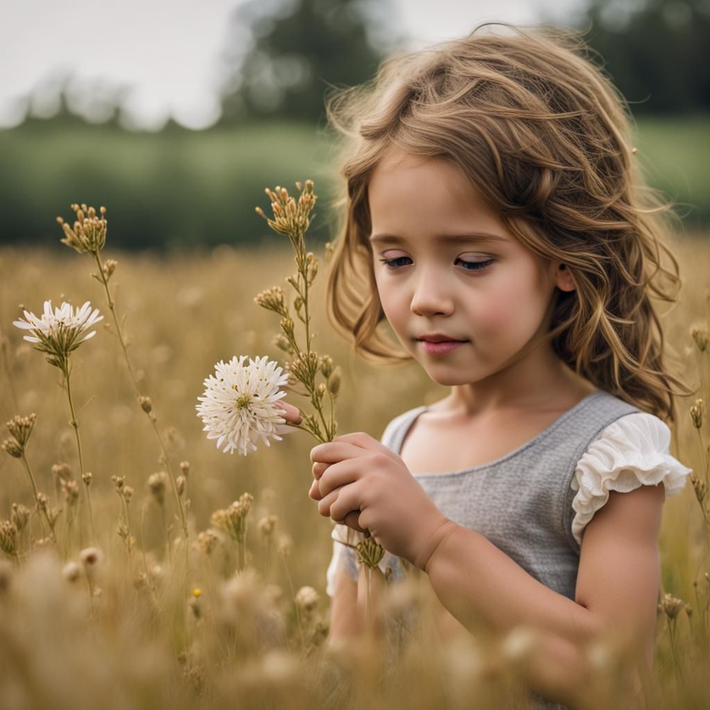Girl with Golden Shield in Wheat Field