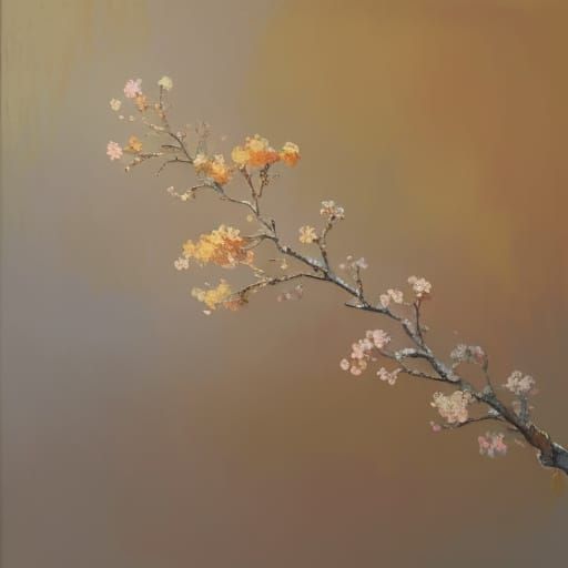 Apricot in Japanese Ink Style: Gouache Painting