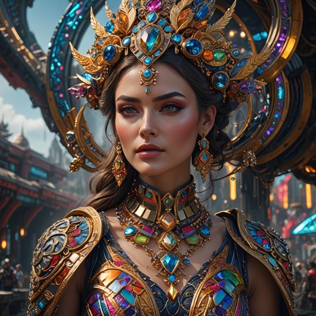 Hyperrealistic Portrait of Woman with Futuristic Jewelry