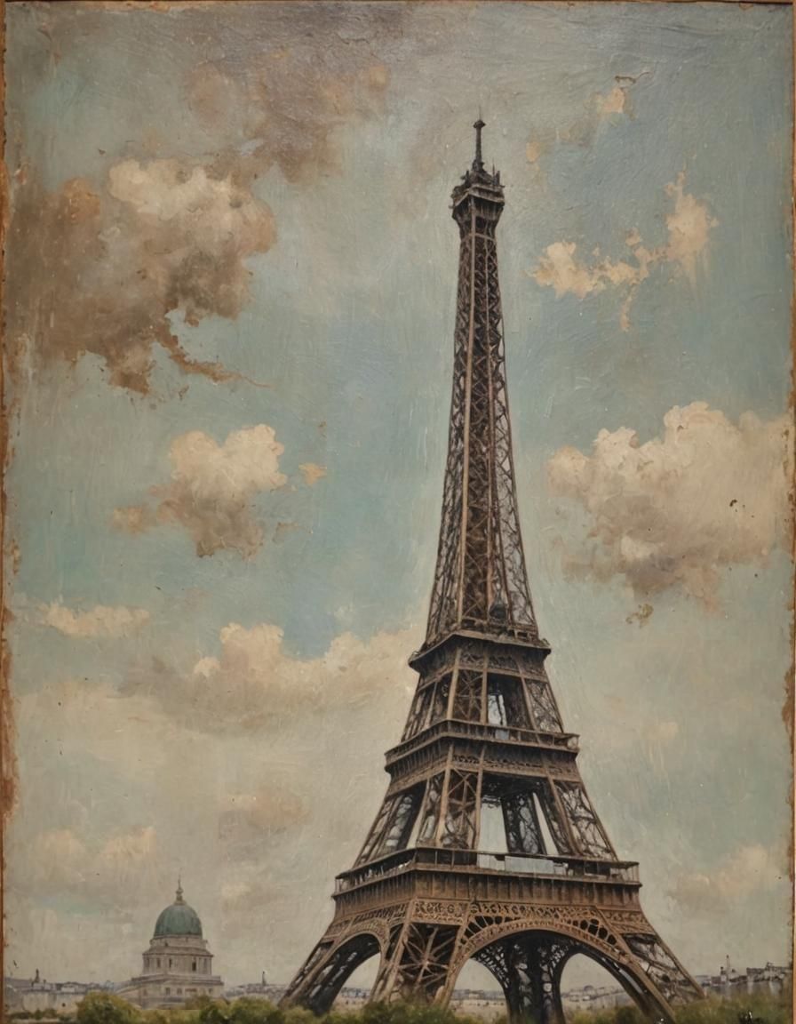 Eiffel Tower as Weathered Oil Painting
