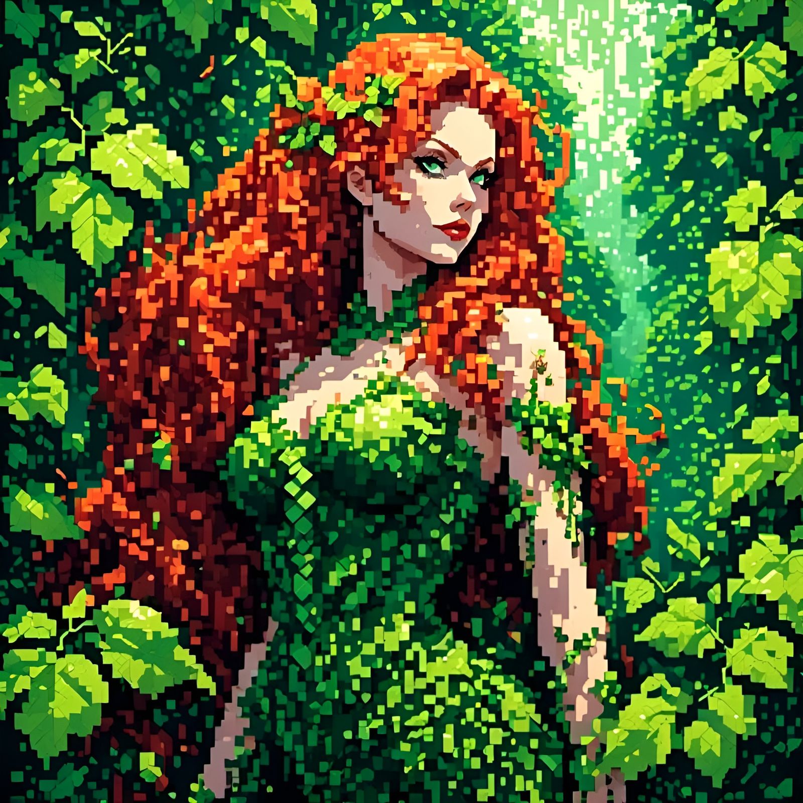 Pixel Art Poison Ivy in Watercolor Style