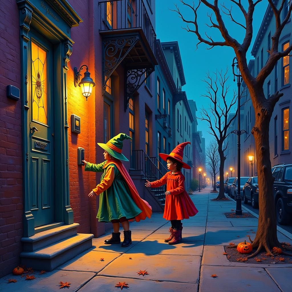 Halloween Night in a Graffiti-Covered City