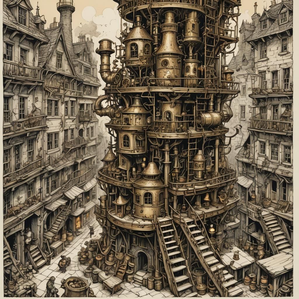 Fantastical Stove-Pipe Hat Illustration in Victorian Style