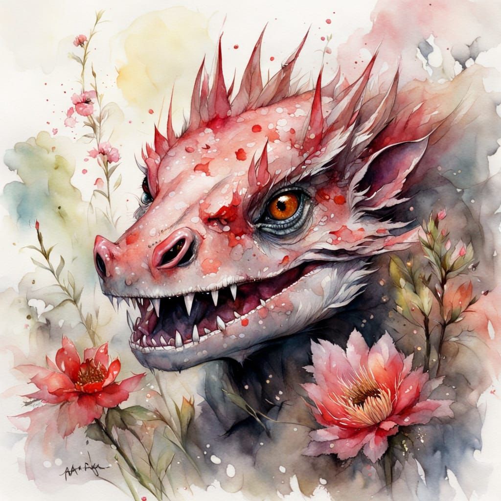 Fantasy Sakura Monster in Intricate Watercolour
