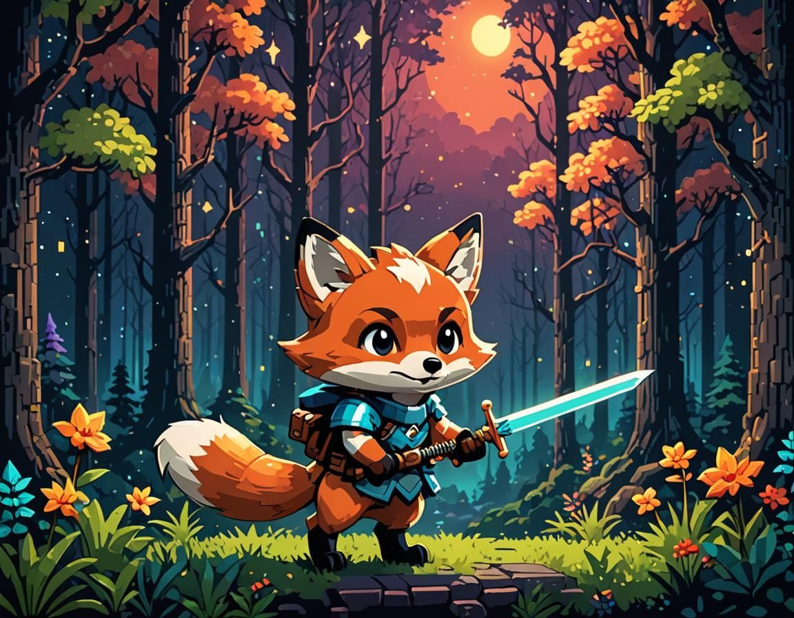 8-bit Fox Character in Pixel Art Style