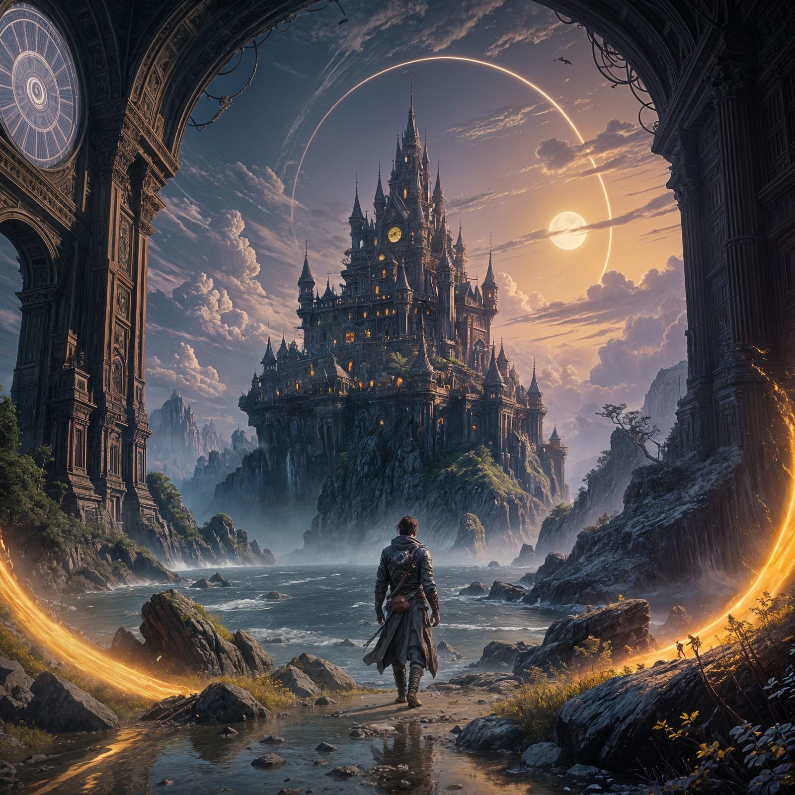 Dark Fantasy Island Art in Purple and Yellow