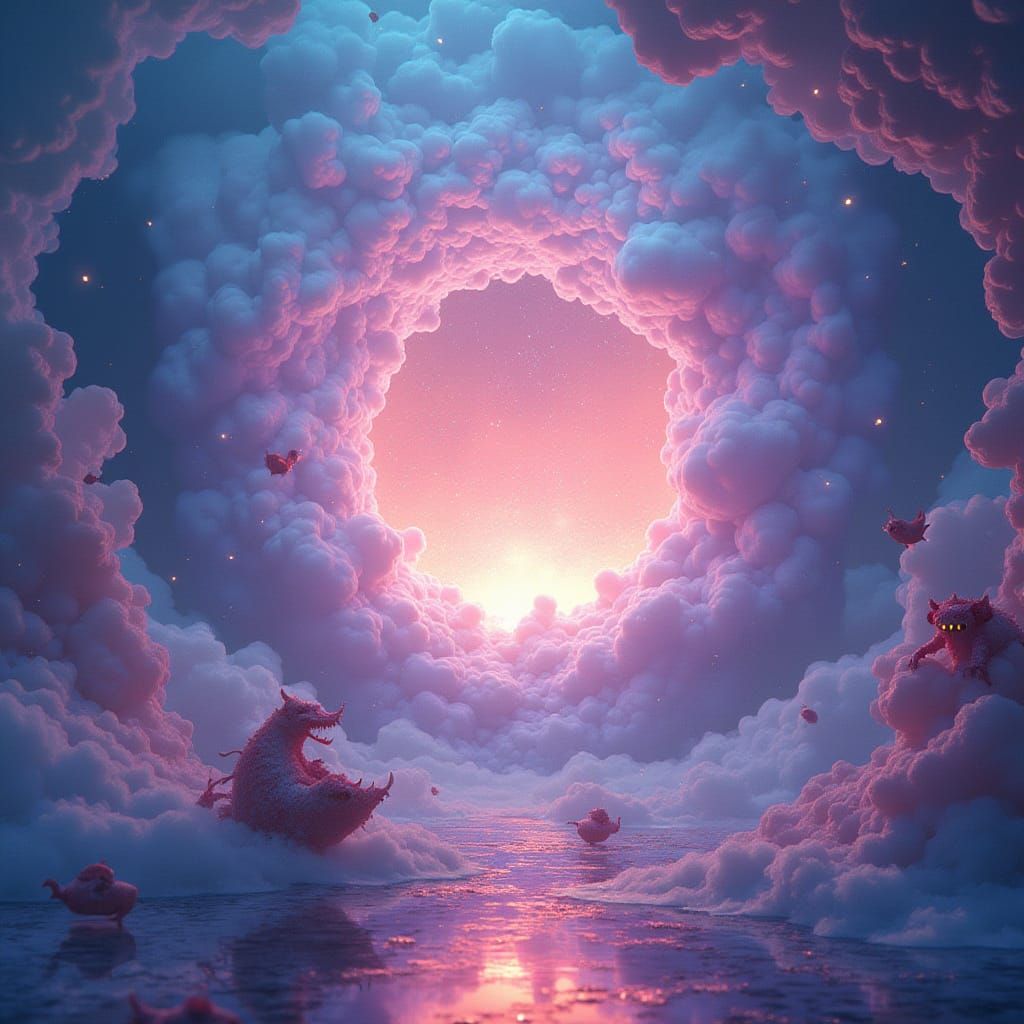 Dreamlike Portal Scene in Vibrant, Iridescent Hues
