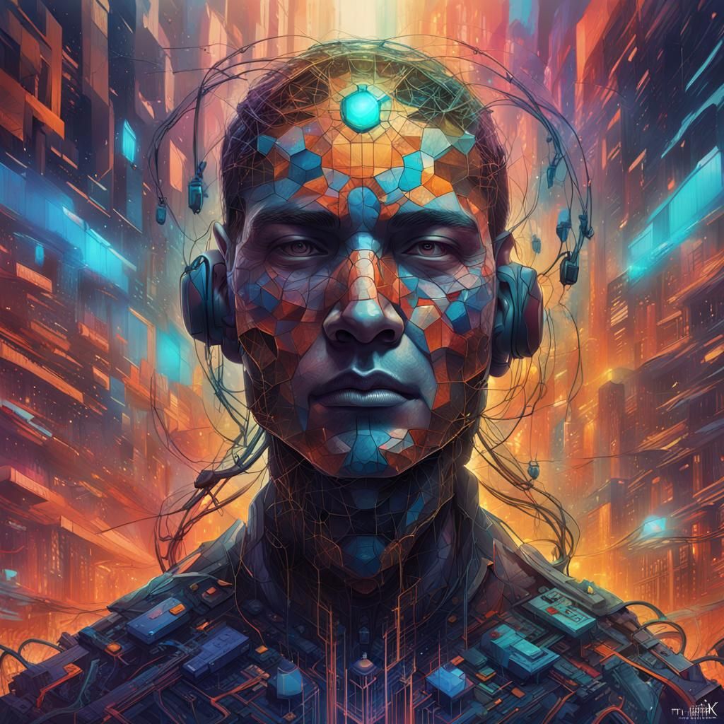 Interconnected Humans in Network Concept Art