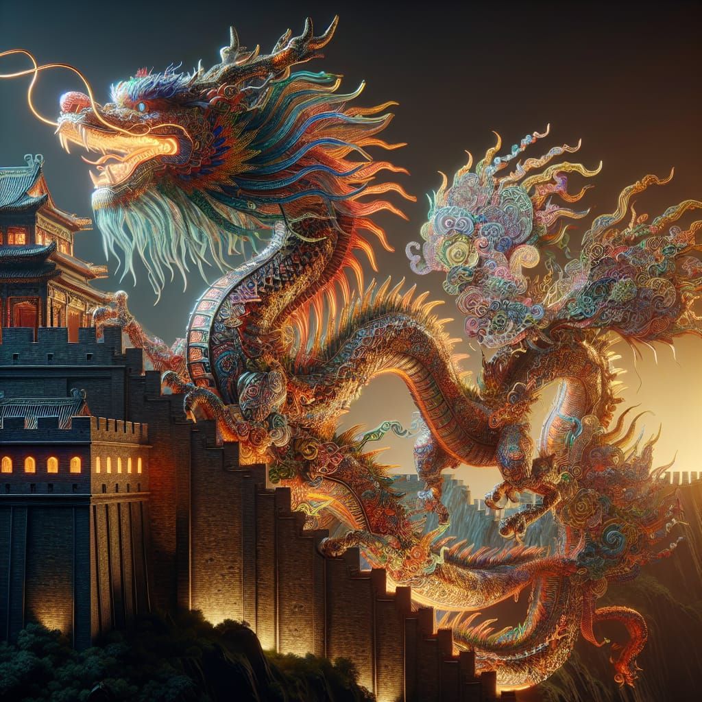 Eastern Dragon climbing the Great Wall of China