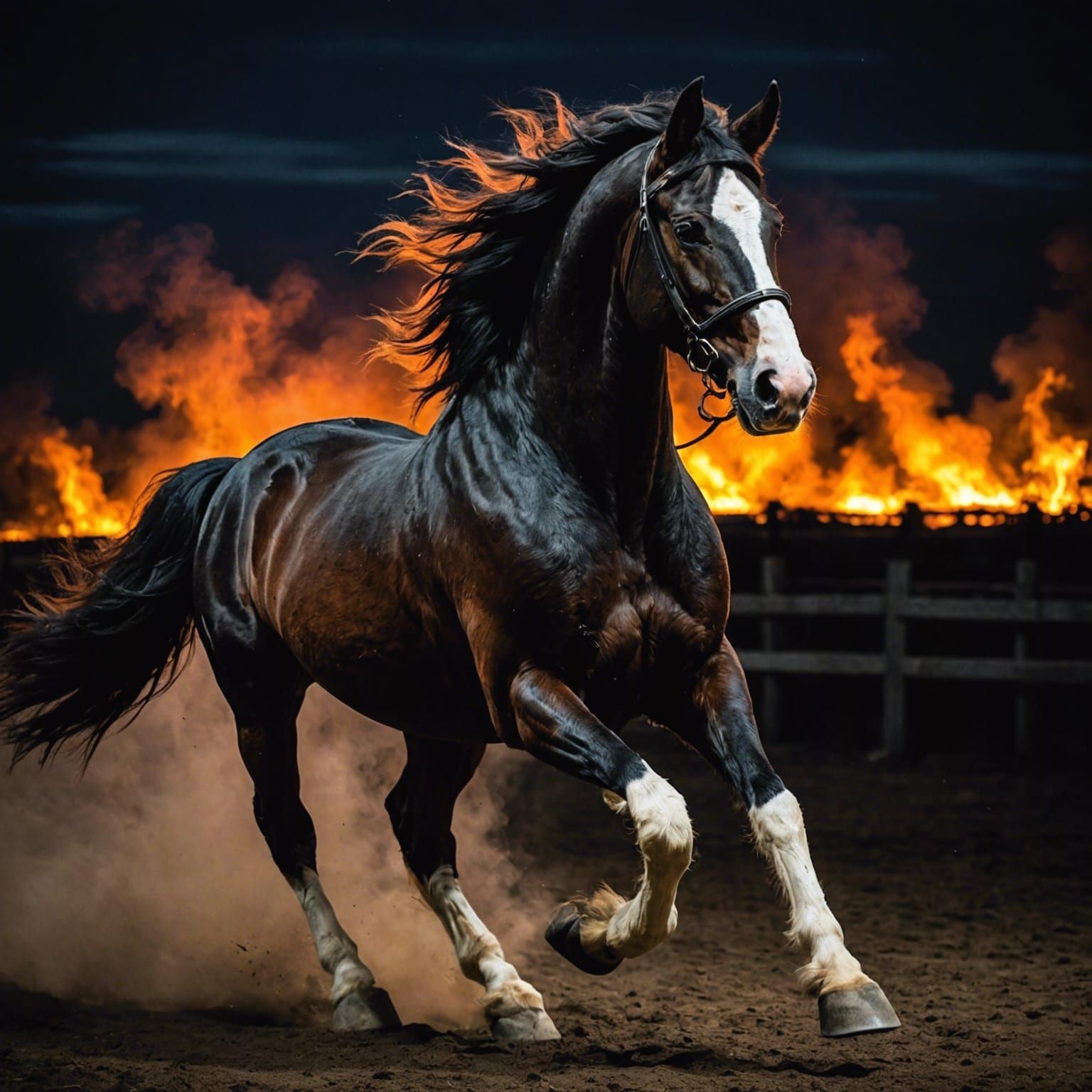 Fiery Clydesdale Horse Galloping at Night