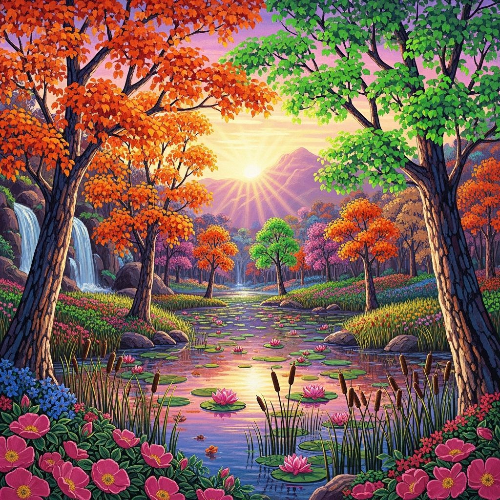 Vibrant Autumn Pond in Tonalist Style