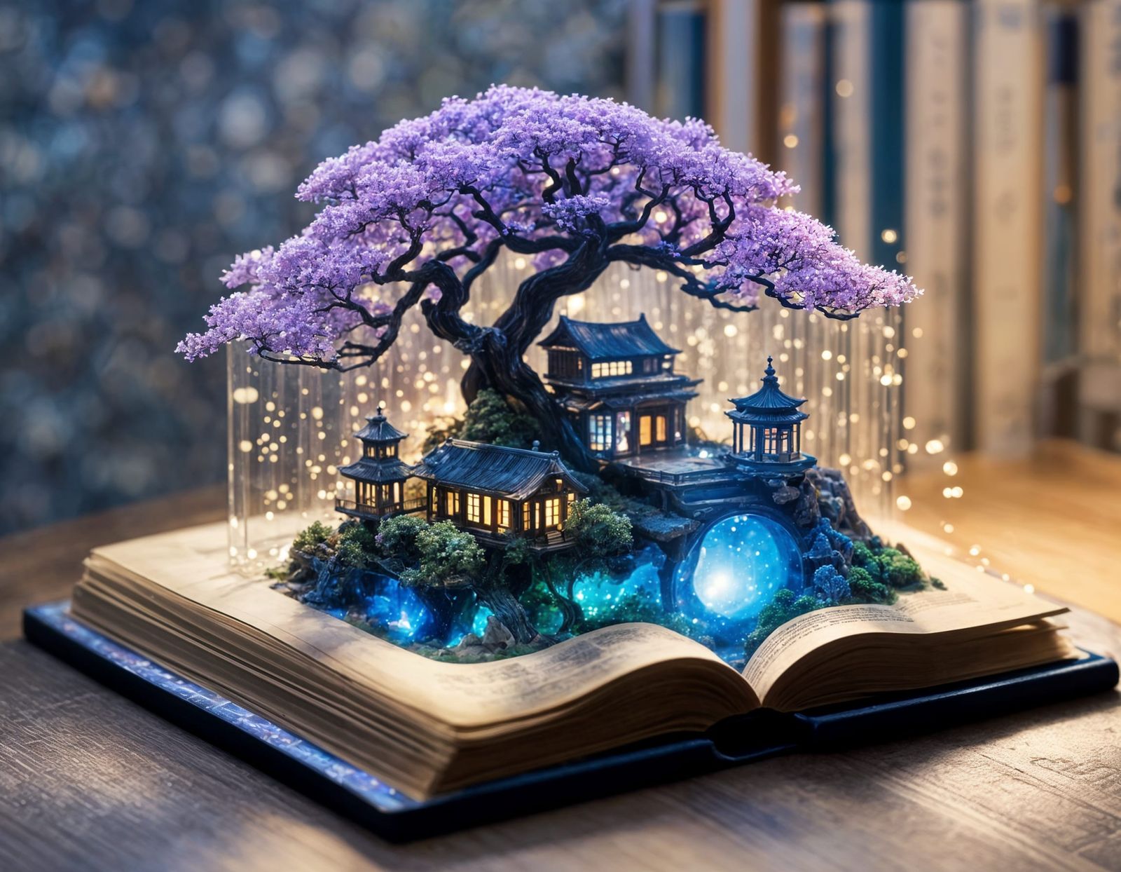 Fantasy World in Bonsai Tree Garden as Holographic Art