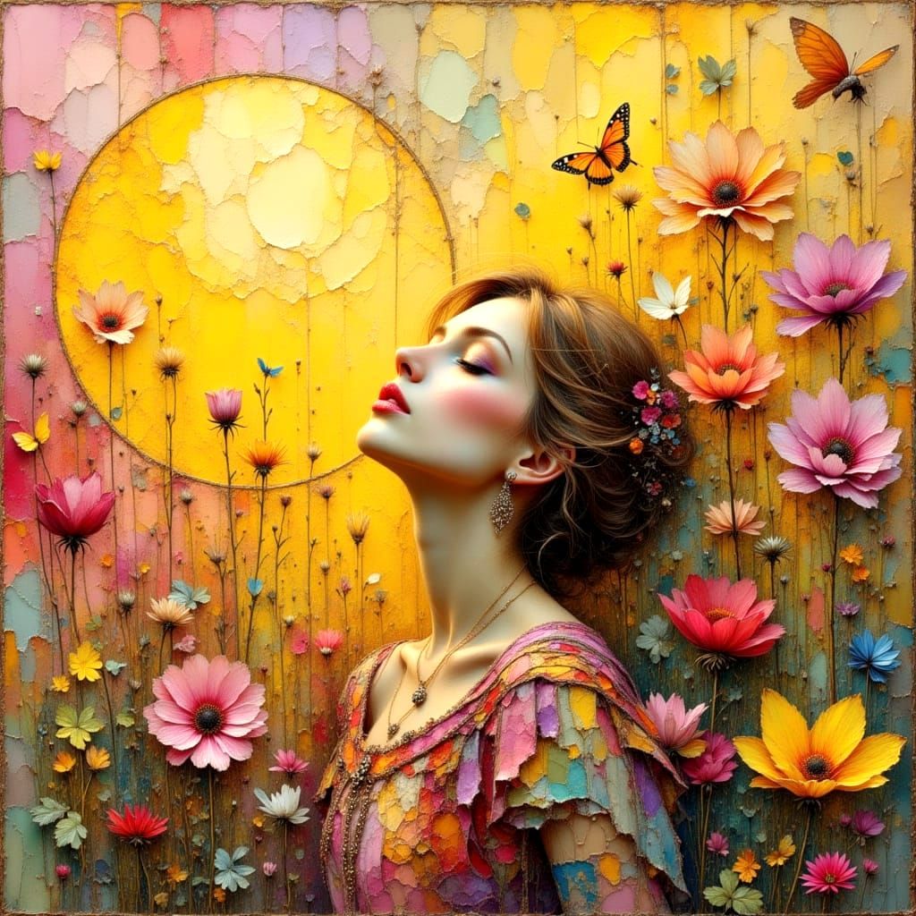 Serene Figure in Sunlight: Impasto Oil Painting