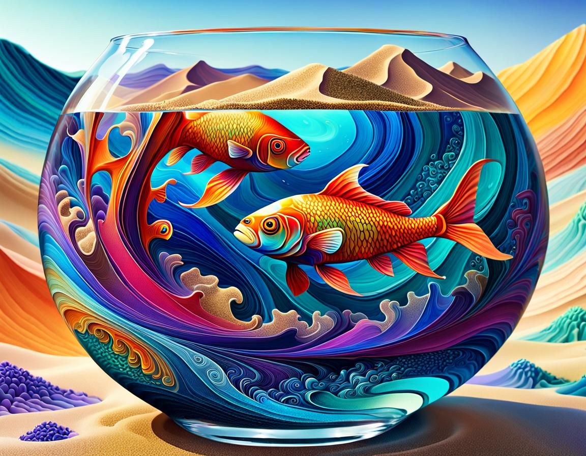 Colorful Sand Landscape in Glass Bowl, Neo-Impressionist Sty...