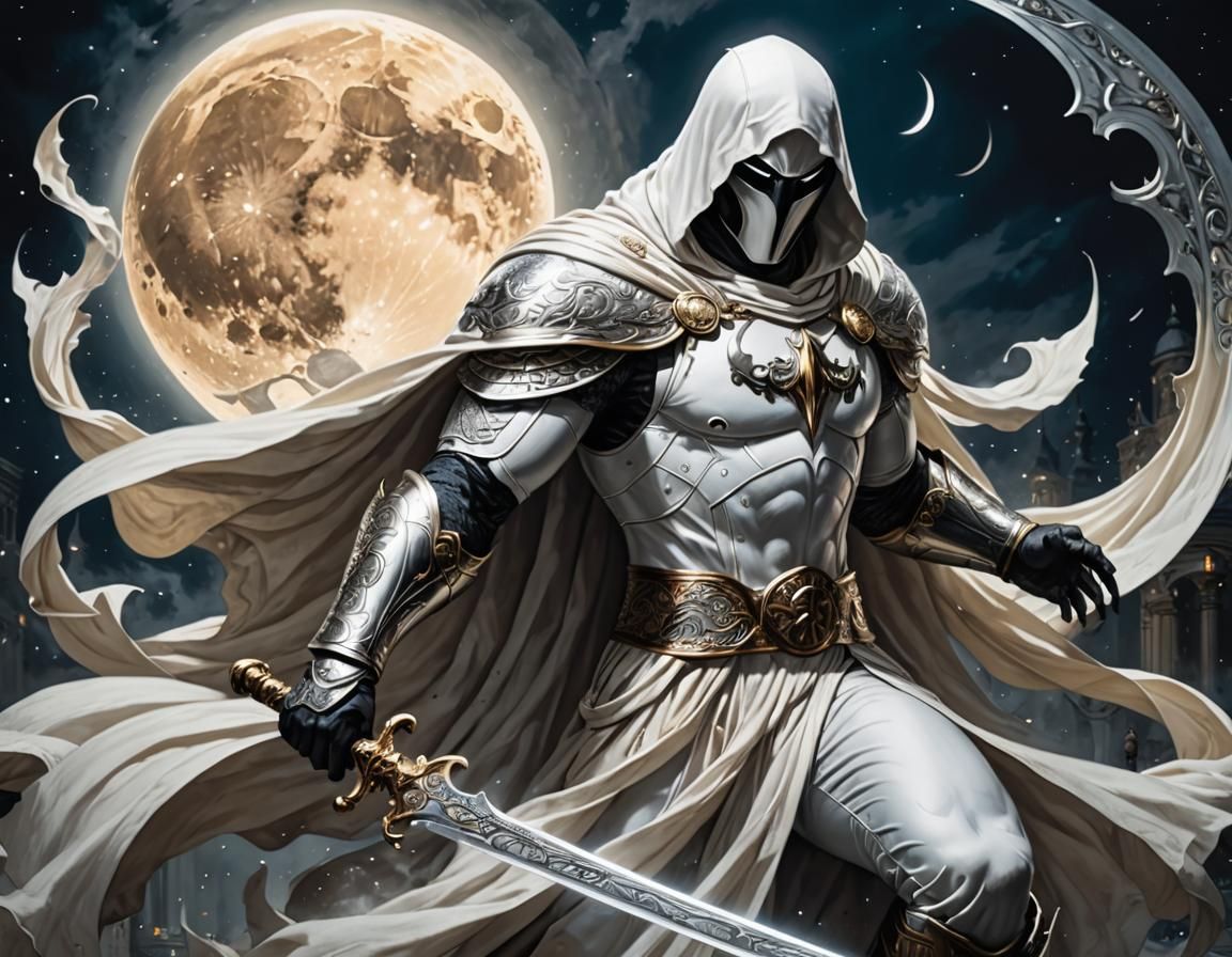 Moon Knight Wielding Blade in Ethereal Moonlight
