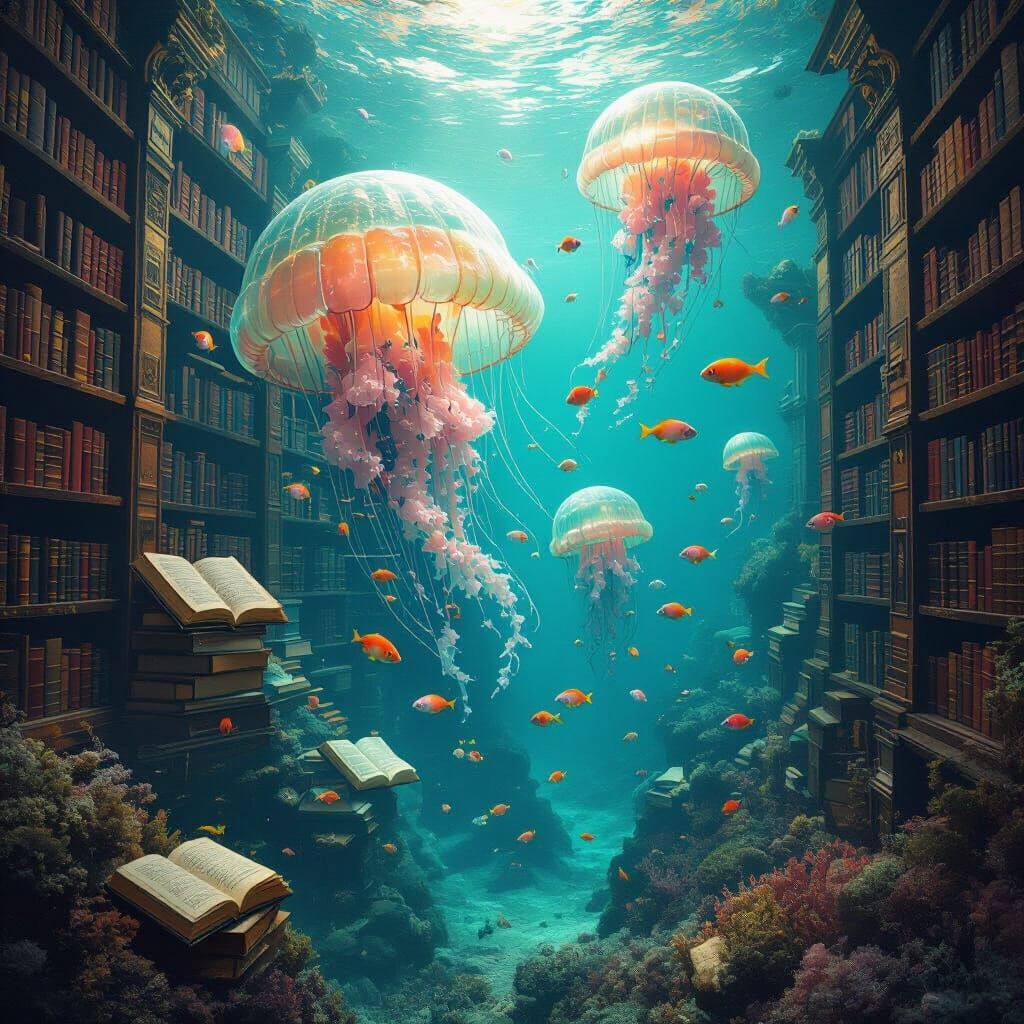 Coral Reef Library: Surreal Underwater Dreamscape